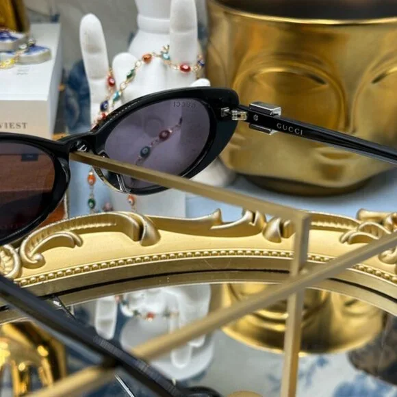 🆕 GUCCI 🧿 NWOT GG1680S Linea GG Logo Cateye Sunglasses, Black & Grey Lens - Picture 8 of 16